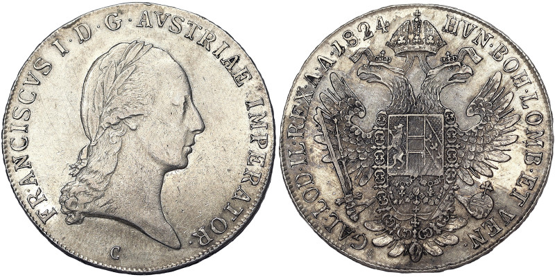 Austria, Francis I, Taler, 1824, Prague, Ag.833 28,06 g, NC, Frühwald 177, VF+