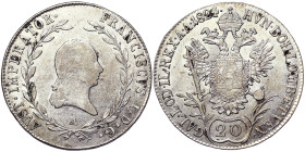 Austria, Francis I, 20 Kreuzer, 1824, Vienna, Ag.583 6,68 g, Frühwald 347, A.XF
