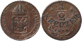 Austria, Francis I, 1/2 Kreuzer, 1816, Vienna, Cu. 4,38 g, Edge nick, Frühwald 539, VF