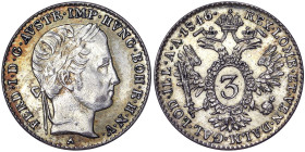 Austria, Ferdinand I 3 Kreuzer, 1846, Vienna, Ag.344 1,70 g, Frühwald 912, XF