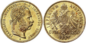Austria, Franz Joseph I 8 Gulden (20 Francs), 1887, Vienna, Au.900 6,45 g, Frühwald 1321, XF