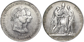 Austria, Franz Joseph I 1 Gulden, 1854, Vienna, Marriage of Franz Joseph with Elisabeth. Ag.900 12,35 g, Frühwald 1908, VF