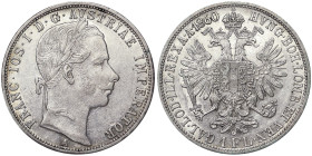 Austria, Franz Joseph I 1 Gulden, 1860, Vienna, Ag.900 12,35 g, Frühwald 1456, XF
