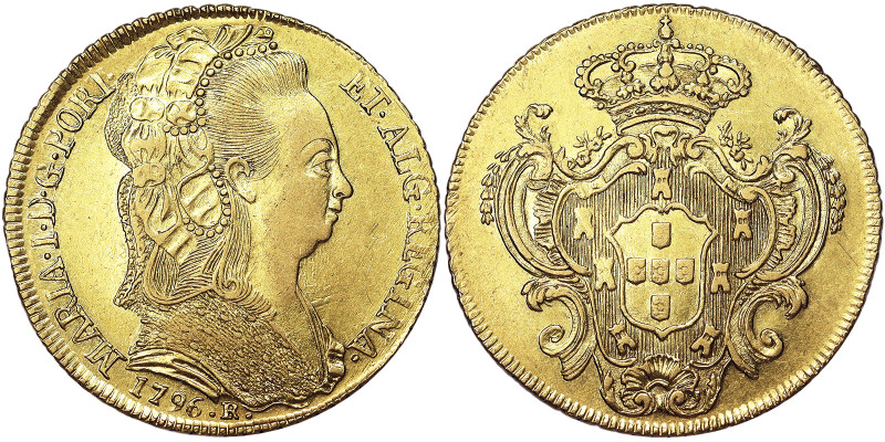 Brazil, Maria I 6.400 Reis, 1796, Au. 13,55 g, Fr. 87, A.UNC