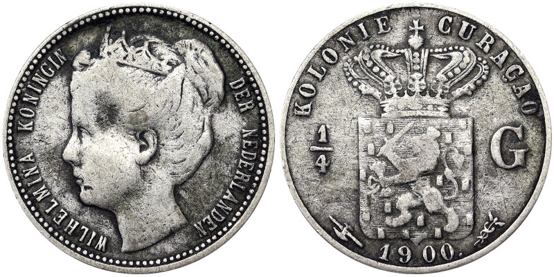 Curacao, Wilhelmina 1/4 Gulden, 1900, Ag.640 3,48 g, KM 35, F