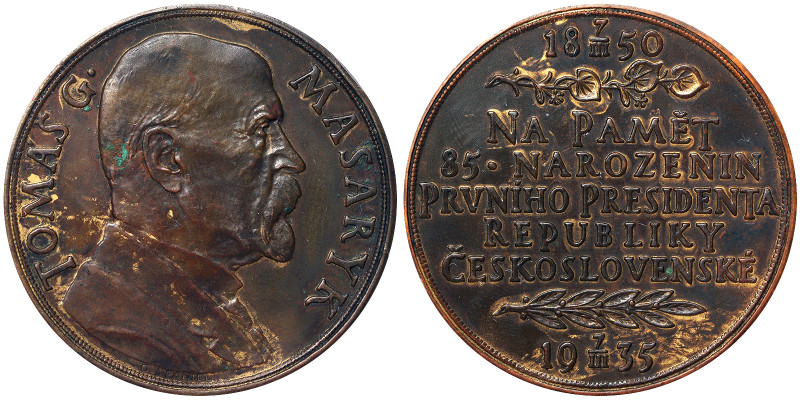 Czechoslovakia, Medal, 1935, Large type. 85th birthday of President Thomas g, Ma...