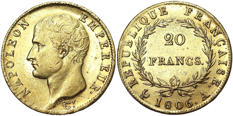 France, Napoleon I 20 Francs, 1806, A Paris, Au.900 6,45 g, Fr. 491, XF