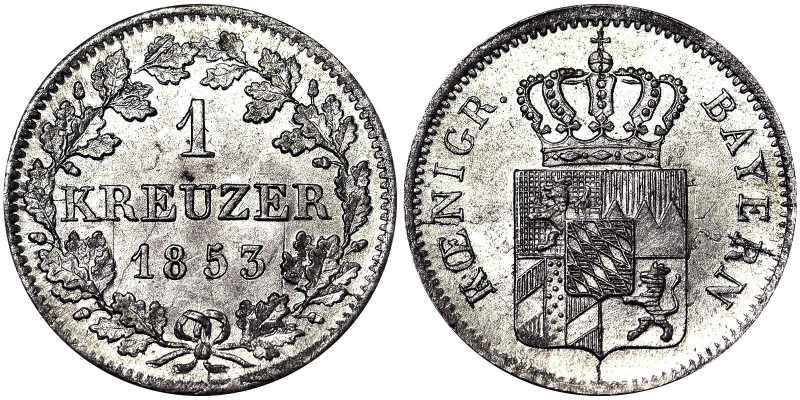 Germany, Maximilian II 1 Kreuzer, 1853, Ag.166 0,84 g, Jaeger 58b, UNC