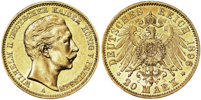 Germany, Wilhelm II 20 Mark, 1896, A Berlin, Au.900 7,96 g, Jaeger 252, XF