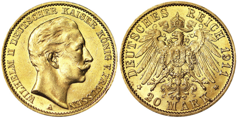 Germany, Wilhelm II 20 Mark, 1911, A Berlin, Au.900 7,96 g, Jaeger 252, A.UNC