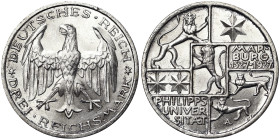 Germany, 3 Reichsmark, 1927, A Berlin, 400th anniversary of the university of Marburg. Ag.500 15,00 g, Jaeger 330, A.UNC