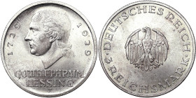 Germany, 3 Reichsmark, 1929, F Stuttgart, Gotthold Ephraim Lessing. Ag.500 15,00 g, Jaeger 335, UNC