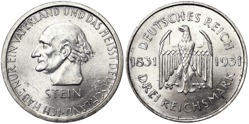 Germany, 3 Reichsmark, 1931, A Berlin, Freiherrn Stein. Ag.500 15,00 g, Jaeger 3...