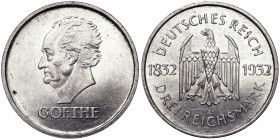 Germany, 3 Reichsmark, 1932, A Berlin, Goethe. Ag.500 15,00 g, Jaeger 350, A.UNC