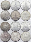 Germany, Lot 6 pcs. 5 Reichsmark 1934 various mints. Ag.900 Total silver weight: 83,28 g, Jaeger 356