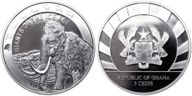 Ghana, Republic, 5 Cedis, 2019, Mammoth. Ag.999 1 Oncia / 1 Oz, KM 86, PROOF