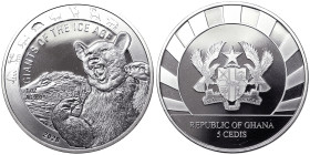Ghana, Republic, 5 Cedis, 2020, Cave Bear. Ag.999 1 Oncia / 1 Oz, KM 124, PROOF