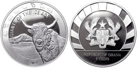 Ghana, Republic, 5 Cedis, 2021, Aurochs. Ag.999 1 Oncia / 1 Oz, KM 161, PROOF