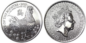 Great Britain, Elizabeth II 2 Pounds, 2017, London, Year of the rooster. Ag.999 1 Oncia / 1 Oz, KM 1438, PROOF
