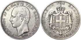 Greece, George I 5 Drachmai, 1876, Paris, Ag.900 25,00 g, KM 46, VF