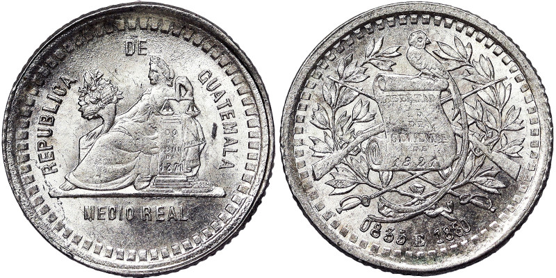 Guatemala, 1/2 Reales, 1880, Ag.835 1,50 g, KM 155, XF