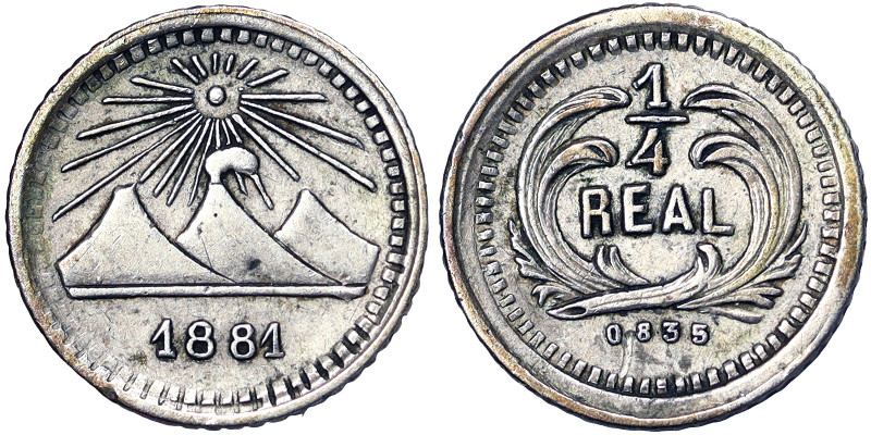 Guatemala, 1/4 Real, 1881, Ag.835 0,79 g, KM 151, A.XF