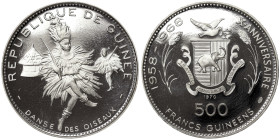 Guinea, 500 Francs, 1970, Oiseaux Dancers. Ag.999 29,08 g, KM 16, PROOF