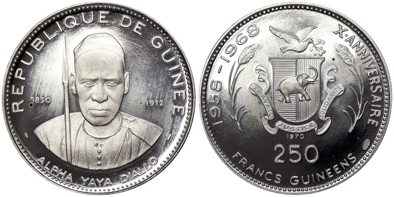 Guinea, 250 Francs, 1970, Alpha Yaya Diallo. Ag.999 14,53 g, KM 13, PROOF