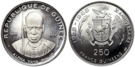 Guinea, 250 Francs, 1970, Alpha Yaya Diallo. Ag.999 14,53 g, KM 13, PROOF