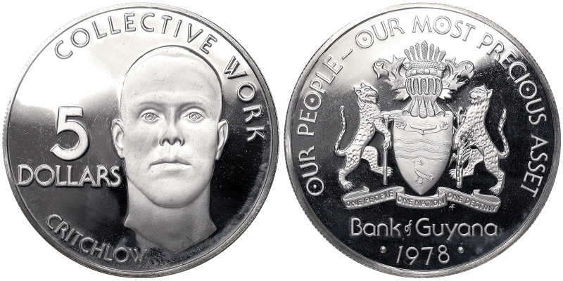 Guyana, 5 Dollars, 1978, Ag.500 38,50 g, KM 43a, PROOF