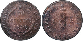 Haiti, 1 Centime, 1846, Year 43. Cu. 2,10 g, KM 24, F