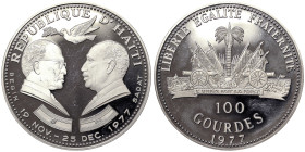 Haiti, 100 Gourdes, 1977, Presidents Sadat and Begin. Mintage: 500 pcs. Ag.925 43,00 g, KM 132, PROOF