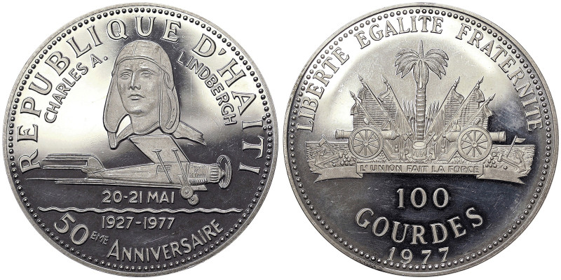 Haiti, 100 Gourdes, 1977, Lindberh's New York to Paris flight. Mintage: 214 pcs....