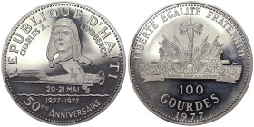 Haiti, 100 Gourdes, 1977, Lindberh's New York to Paris flight. Mintage: 214 pcs. Ag.925 43,00 g, KM 134, PROOF