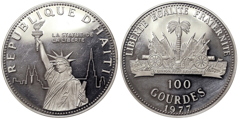 Haiti, 100 Gourdes, 1977, Statue of Liberty. Mintage: 214 pcs. Ag.925 43,00 g, K...