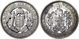 Hungary, 2 Pengo, 1938, Budapest, Carving. Ag.640 9,00 g, KM 511, XF