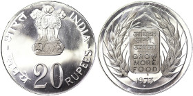 India, 20 Rupees, 1973, Mintage: 12.000 pcs.: Ag.500 30,00 g, Rare, KM 240, PROOF