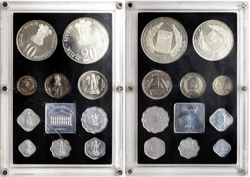 India, Set, 1973, Ag.500 Total silver weight: 52,50 g, KM PS12, PROOF