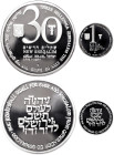 Israel, Lot 2 pcs. 30 New Sheqalim 1996 Mintage: 4.000 pcs. Ag.999 155,50 g, + 1 New Sheqel 1996 Ag.925 14,40 g, KM 286,284, PROOF