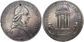 Italian States, Bologna, Pio VI Scudo da 100 Bolognini, 1782, Year VIII. Ag. 26,22 g, Rare, Drilling attempt, Muntoni 197, VF+
