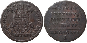 Italian States, Bologna, Pio VII Quattrino, 1816, Year XVI. Cu. 2,44 g, Gigante 73, VF