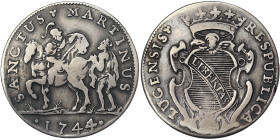 Italian States, Lucca, Republic San Martino da 15 Bolognini, 1744, Ag. 5,20 g, Rare, MIR 234, VF