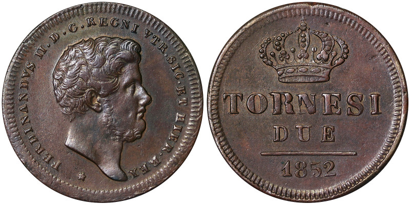 Italian States, Naples, Ferdinando II of Borbone 2 Tornesi, 1852, Cu. 6,10 g, Pa...