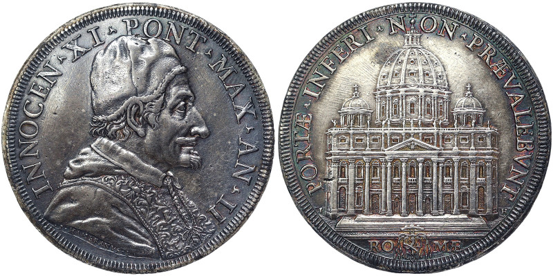 Italian States, Rome (Papal State), Innocenzo XI Piastra, 1676, Year II. Ag. 31,...