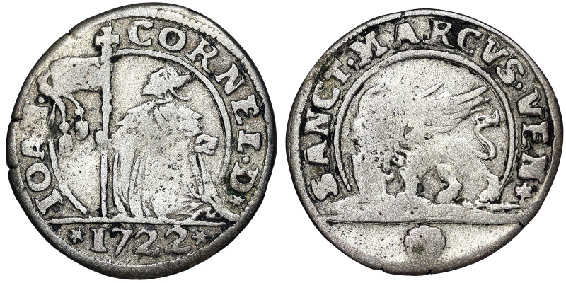 Italian States, Venice, Giovanni II Corner 10 Soldi, 1722, Ag. 2,25 g, Zub-Lucia...