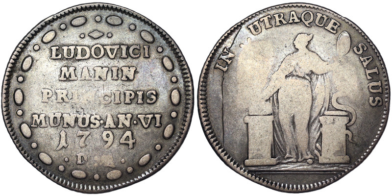 Italian States, Venice, Ludovico Manin Osella, 1794, Year VI. Ag. 9,50 g, Rare, ...