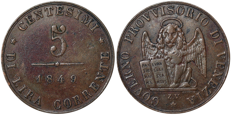 Italian States, Venice, Provisional Government of Venice 5 Centesimi, 1849, Cu. ...