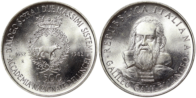 Italian Republic (1946-date), 500 Lire, 1982, Galileo Galilei. Ag.835 11,00 g, K...