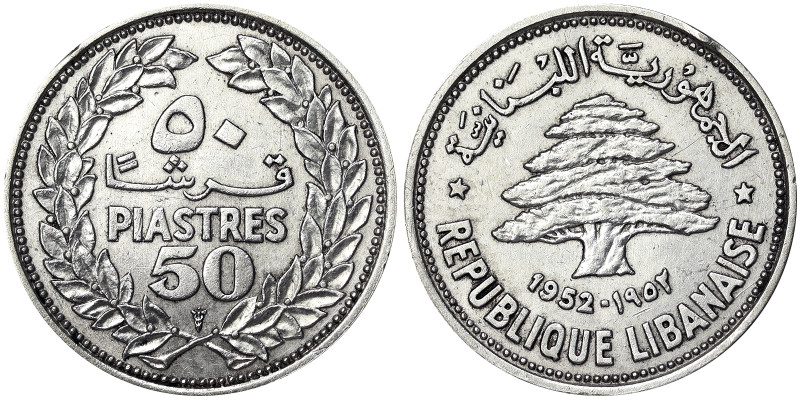 Lebanon, 50 Piastres, 1952, Ag.600 5,00 g, KM 17, VF