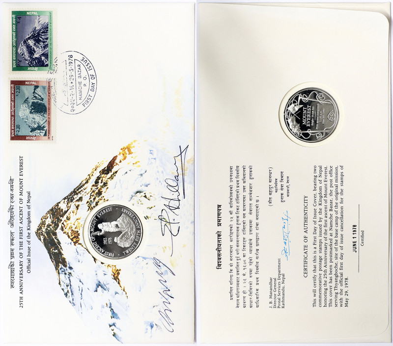 Nepal, Medal, 1978, 25th Anniversary 1st Ascent of Mount Everest. Ø 32 mm. Ag.92...